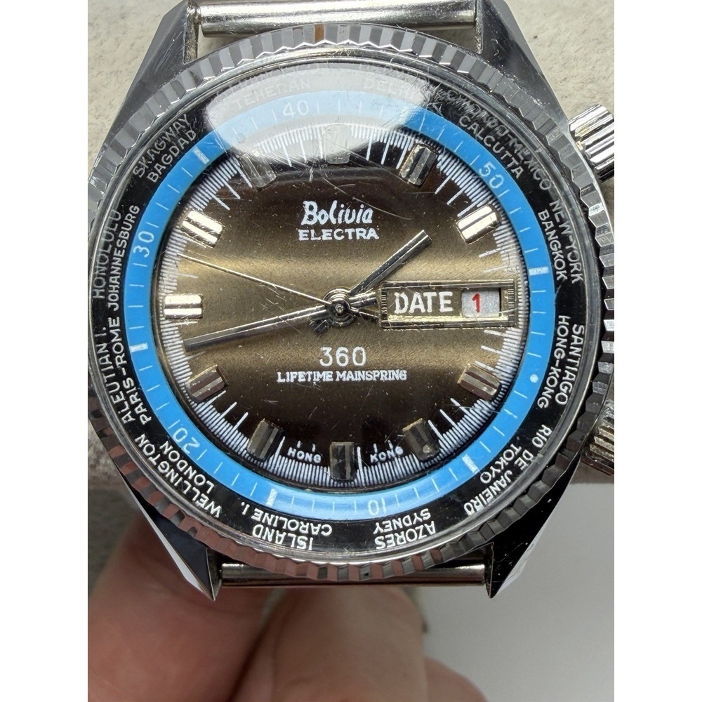 Bolivia Vintage Electra 360 Manual Wind Working Mens Watch‎ 42MM 7.5"